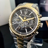 Maserati Competizione Chronograph Black Dial Two Tone Steel Strap Watch For Men - R8853100016