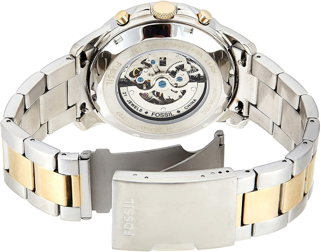 Fossil Grant Sport Automatic Skeleton Blue Dial Two Tone Steel Strap Watch for Men - ME3141