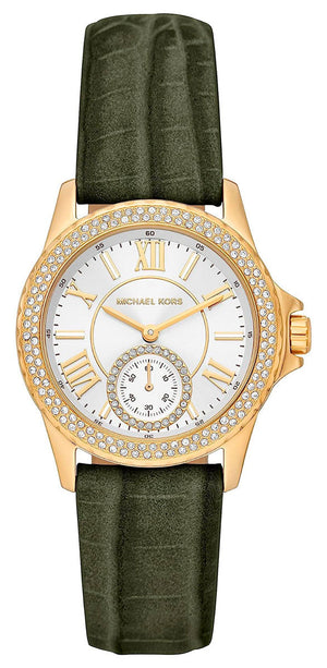 Michael Kors Mini Everest Crystals White Dial Green Leather Strap Watch for Women - MK4720