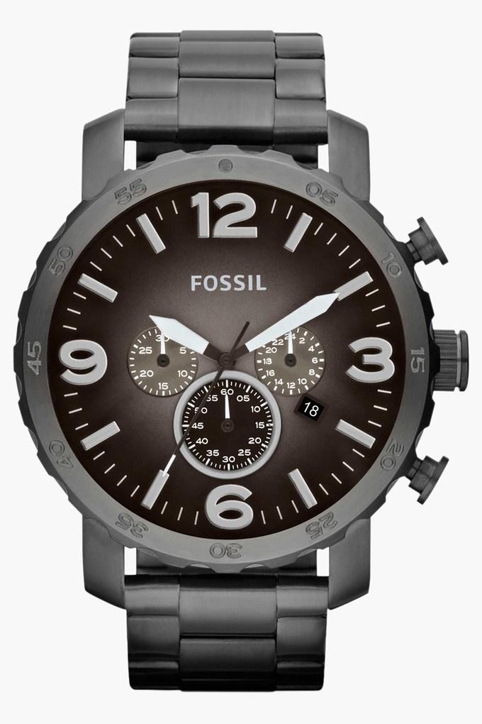 Fossil Nate Chronograph Gunmetal Dial Grey Steel Strap Watch for Men - JR1437
