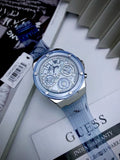 Guess Athena Active Life Clear White Dial Blue Rubber Strap Watch for Women - GW0409L1