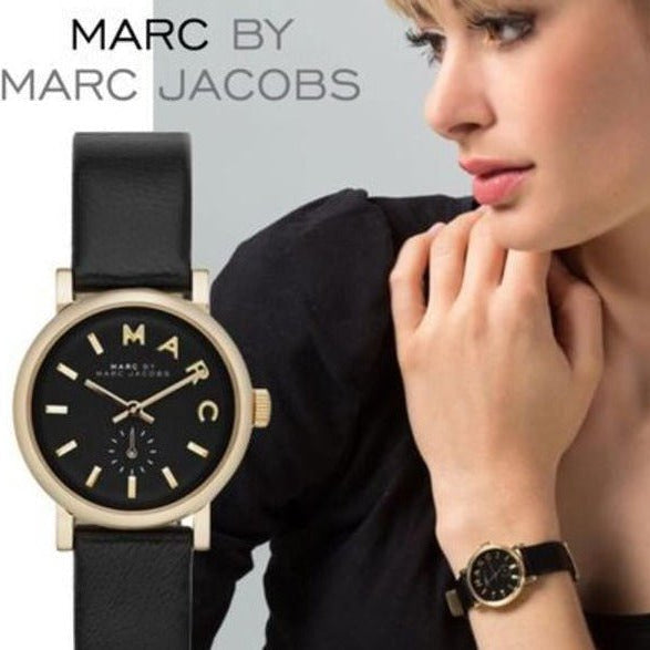 Marc Jacobs Baker Black Dial Black Leather Strap Watch for Women - MBM1273