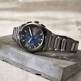 Fossil men's watch with black and blue accents