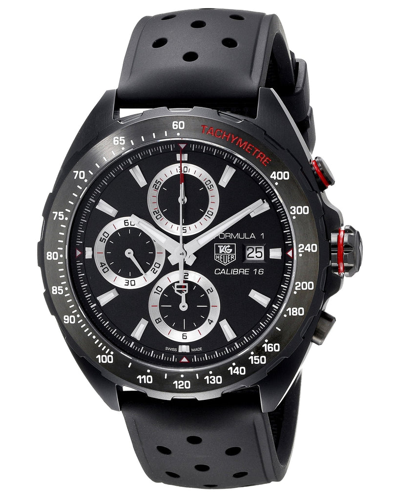 Tag Heuer Formula 1 Automatic Chronograph Black Dial Black Leather Strap Watch for Men - CAZ2011.FT8024