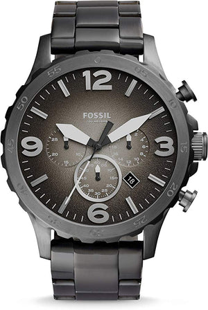 Fossil Nate Chronograph Gunmetal Dial Grey Steel Strap Watch for Men - JR1437