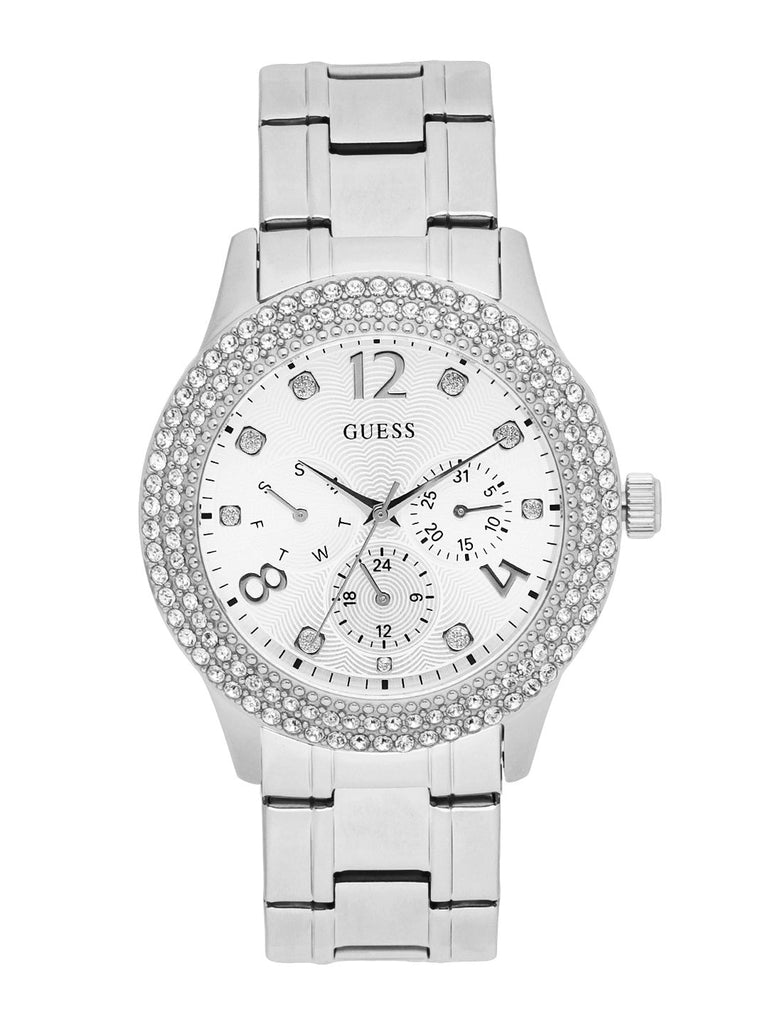 Guess Bedazzle Diamonds Silver Dial Silver Steel Strap Watch For Women - W1097L1