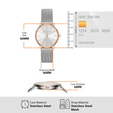 AX5537-3P 36mm Stainless Steel Mesh Watch with Dimensions