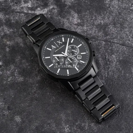 Detail of black Armani Exchange watch