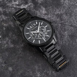 Detail of black Armani Exchange watch