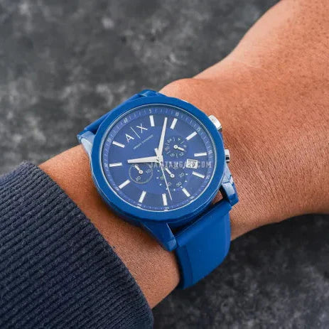 Blue Armani Exchange watch detail