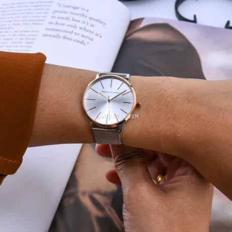 silver face and rose gold trim