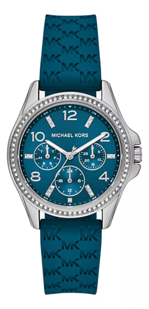 Michael Kors Mini Pilot Pave Blue Dial Blue Silicone Strap Watch for Women - MKO1004
