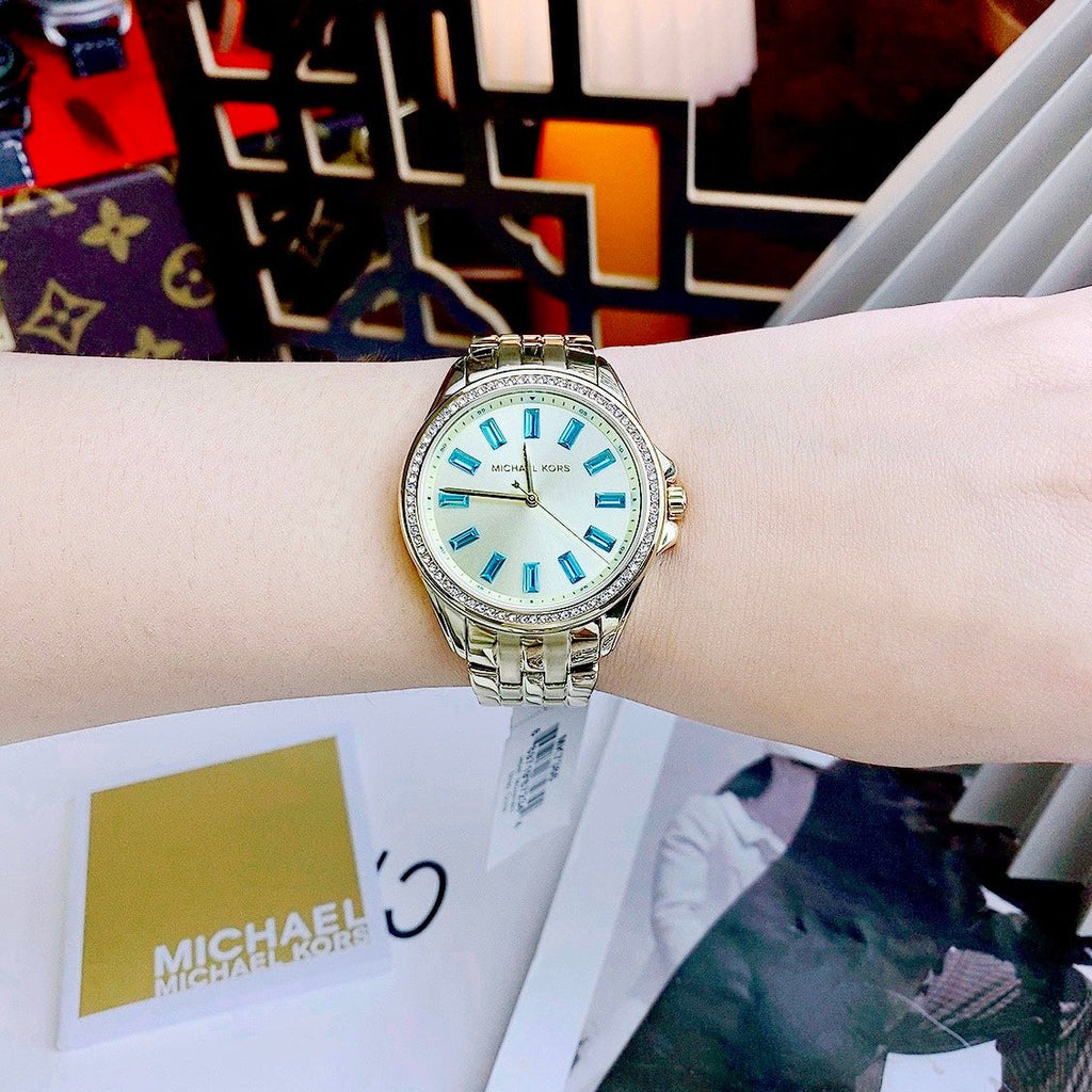 Michael Kors Mini Pilot Quartz Gold Dial Gold Steel Strap Watch For Women - MK7366
