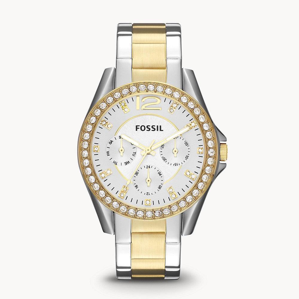 Fossil Riley White Dial Two Tone Steel Strap Watch for Women - ES3204