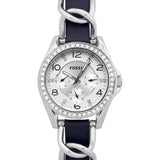 Fossil Riley White Dial Blue Leather Strap Watch for Women - ES3464