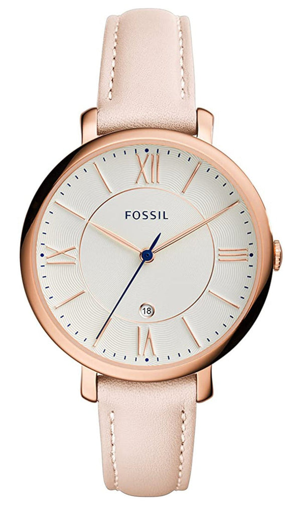 Fossil Jacqueline White Dial Pink Leather Strap Watch for Women - ES3988