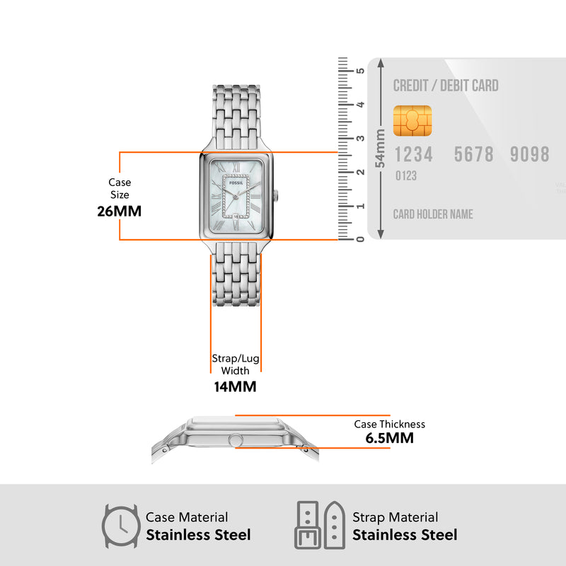 ES5306-3P-11 Silver Stainless Steel Watch with Dimensions