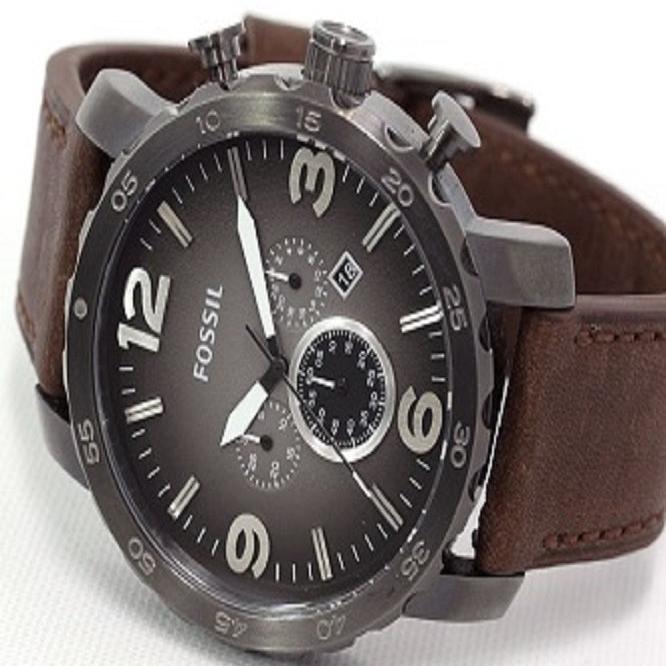 Fossil Nate Chronograph Grey Dial Brown Leather Strap Watch for Men - JR1424
