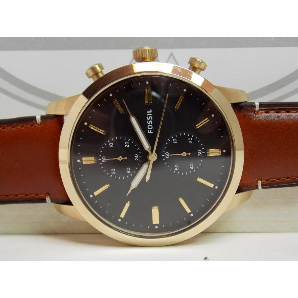Fossil Townsman Chronograph Black Dial Brown Leather Strap Watch for Men - FS5338