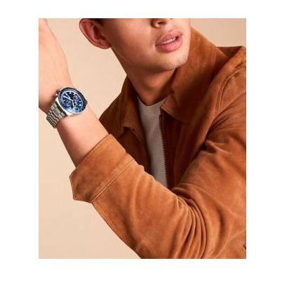 Fossil Sport Tourer Chronograph Blue Dial Silver Steel Strap Watch for Men - FS6047