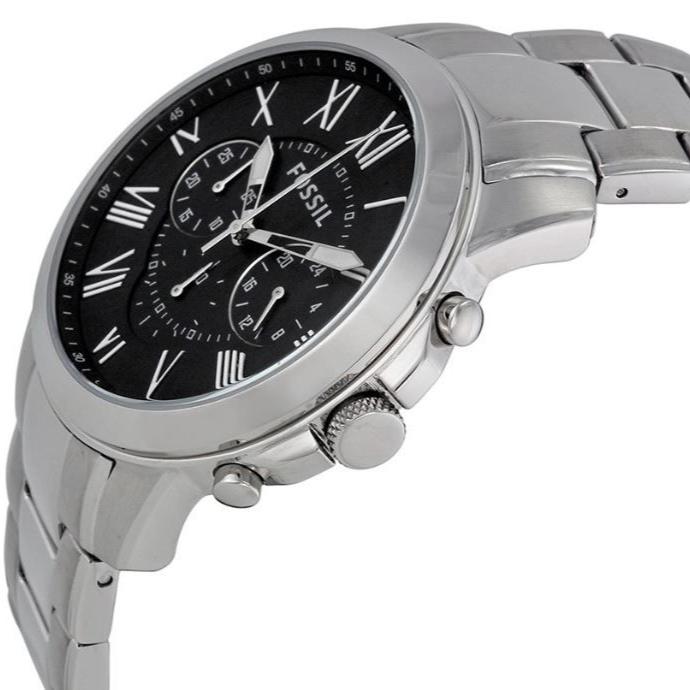 Fossil Grant Chronograph Black Dial Silver Steel Strap Watch for Men - FS4736