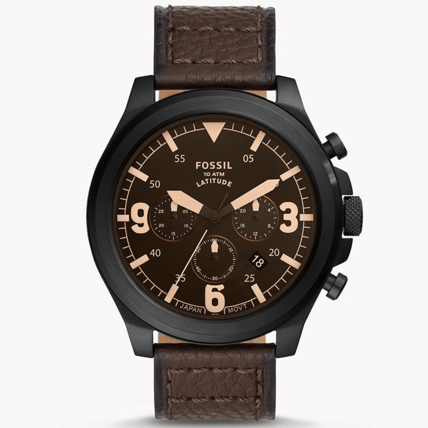 Fossil Nate Chronograph Brown Dial Brown Leather Strap Watch for Men - JR1511