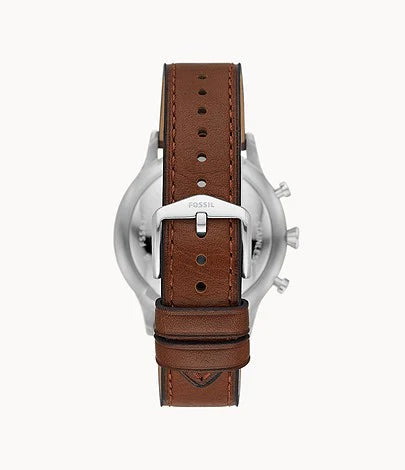 Fossil Retro Pilot Chronograph Blue Dial Brown Leather Strap Watch for Men - FS5832