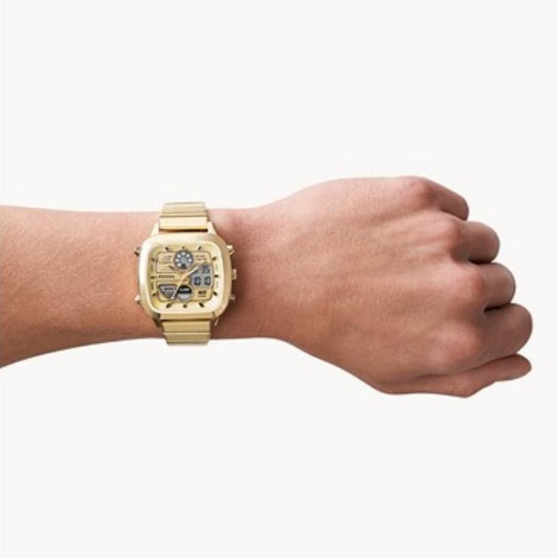 Fossil Retro Analog-Digital Gold Dial Gold Steel Strap Watch for Men - FS5889