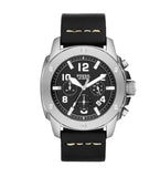 Fossil Modern Machine Chronograph Black Dial Black Leather Strap Watch for Men - FS4928