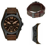 Fossil Nate Chronograph Brown Dial Brown Leather Strap Watch for Men - JR1511