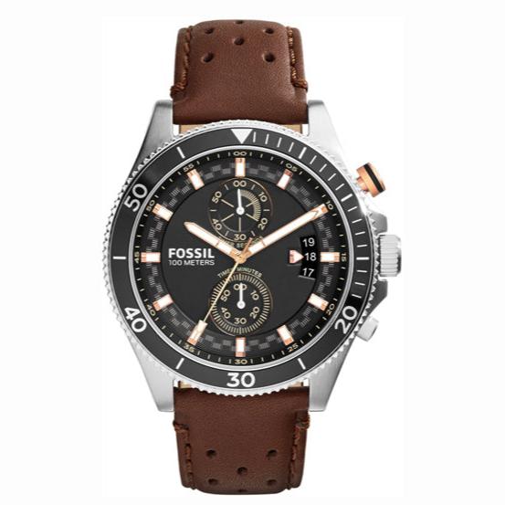 Fossil Wakefield Black Dial Brown Leather Strap Watch for Men - CH2944