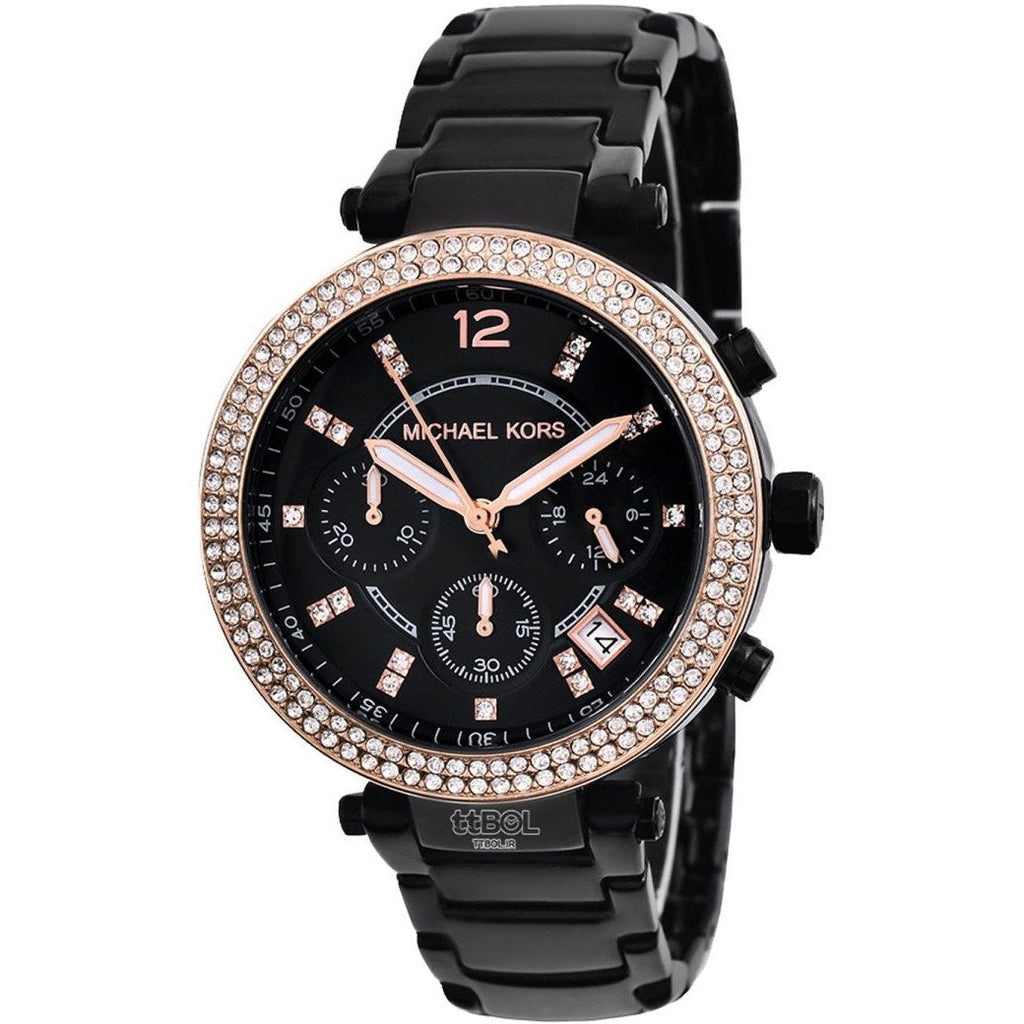 Michael Kors Parker Diamonds Black Dial Black Steel Strap Watch for Women - MK5885