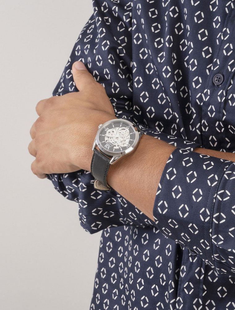 Guess Analog Quartz Black Dial Black Leather Strap Watch For Men - GW0389G4