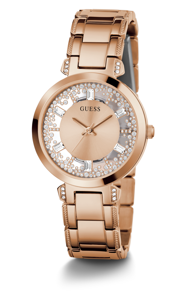 Guess Crystal Clear Rose Gold Dial Rose Gold Steel Strap Watch for Women - GW0470L3