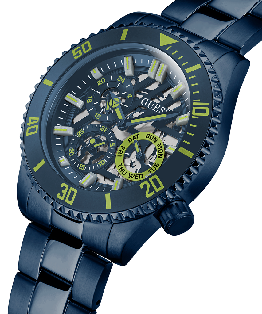 Guess Axle Multifunction Navy Blue Dial Blue Steel Strap Watch For Men - GW0488G4