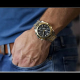 Guess Commander Chronograph Black Dial Two Tone Steel Strap Watch for Men - GW0056G4