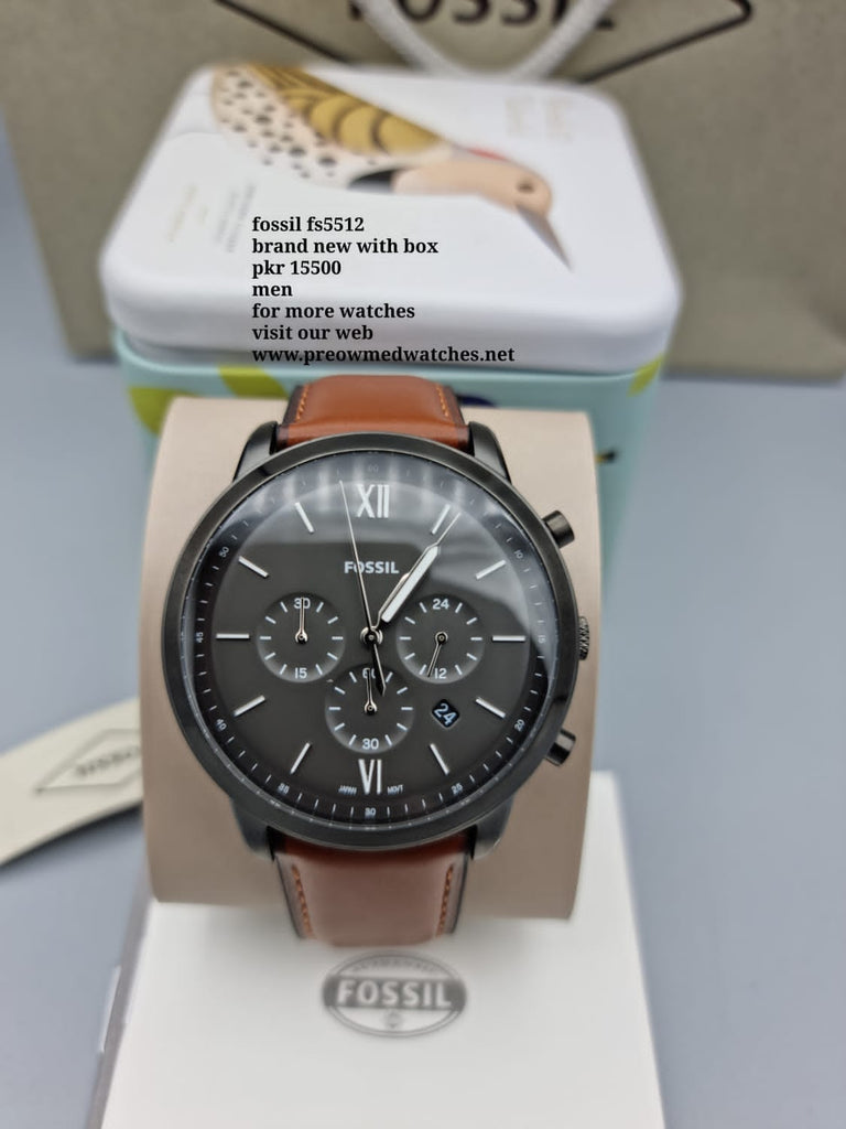 Fossil FS5512 men's watch with box, brown leather strap, new -...