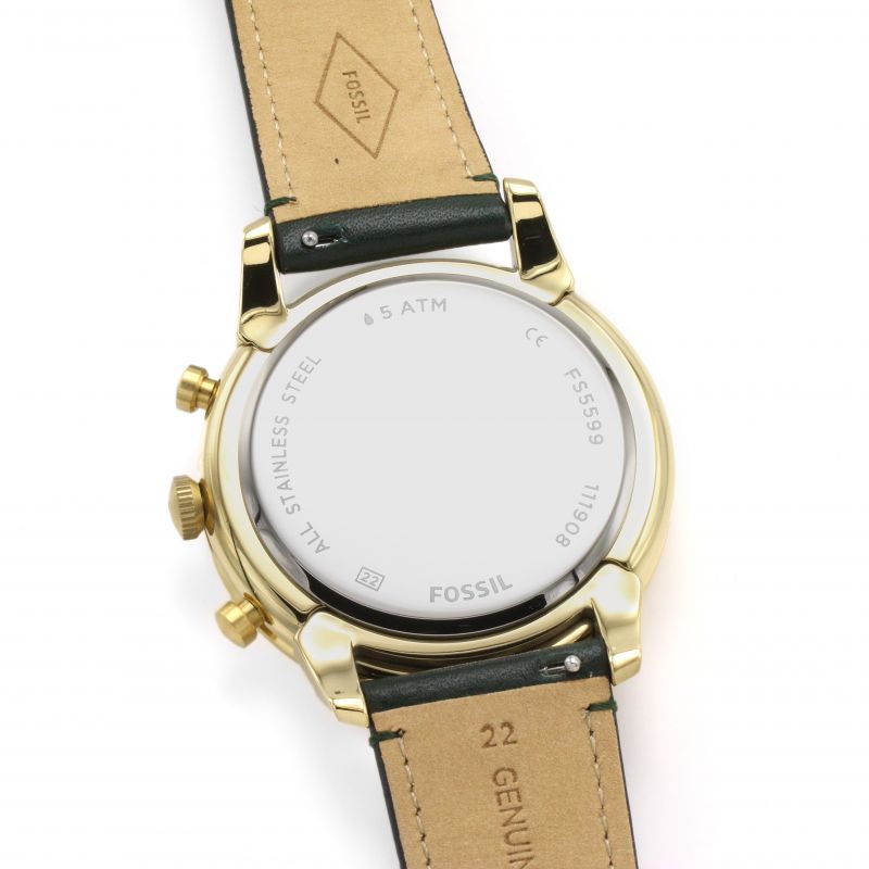 Fossil Townsman Chronograph Green Dial Green Leather Strap Watch for Men - FS5599