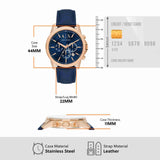 44mm case, blue leather strap.