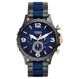 Fossil Nate Chronograph Blue Dial Two Tone Steel Strap Watch for Men - JR1494