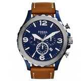 Fossil Nate Chronograph Navy Blue Dial Brown Leather Strap Watch for Men - JR1504