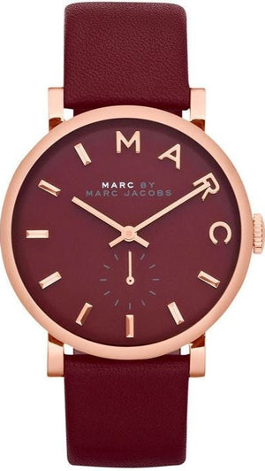 Marc Jacobs Baker Maroon Dial Maroon Leather Strap Watch for Women - MBM1267