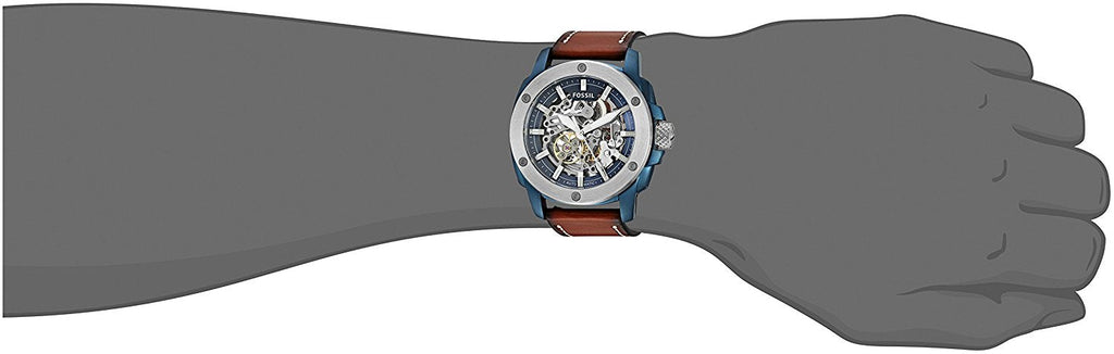 Fossil Modern Machine Automatic Skeleton Silver Dial Brown Leather Strap Watch for Men - ME3135