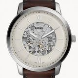 Fossil Neutra Automatic Skeleton White Dial Brown Leather Strap Watch for Men - ME3184