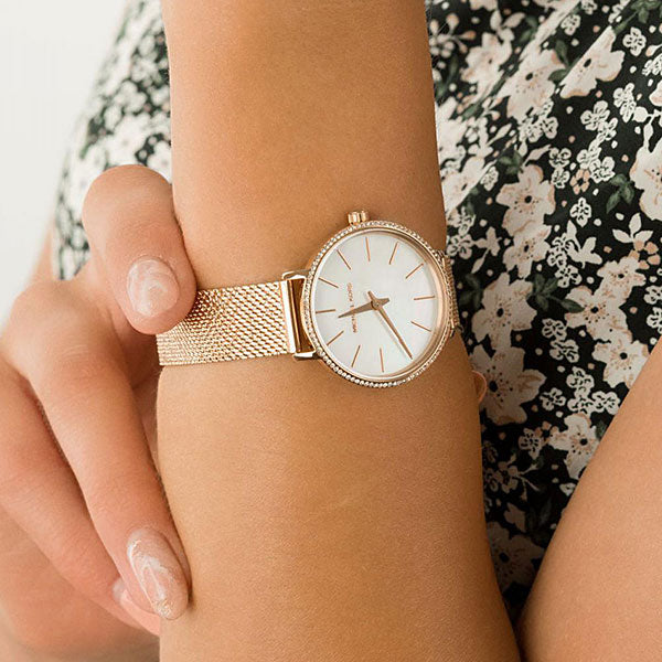 Michael Kors Pyper Quartz Mother of Pearl White Dial Rose Gold Mesh Strap Watch For Women - MK4588