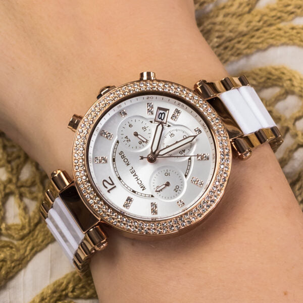 Michael Kors Parker White Dial Two Tone Steel Strap Watch for Women - MK5774