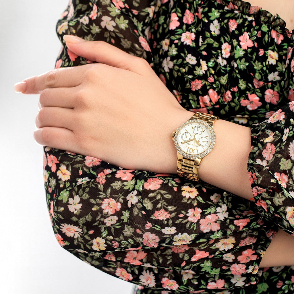 Michael Kors Mini Camille Chronograph White Dial Rose Gold Steel Strap Watch For Women - MK6844