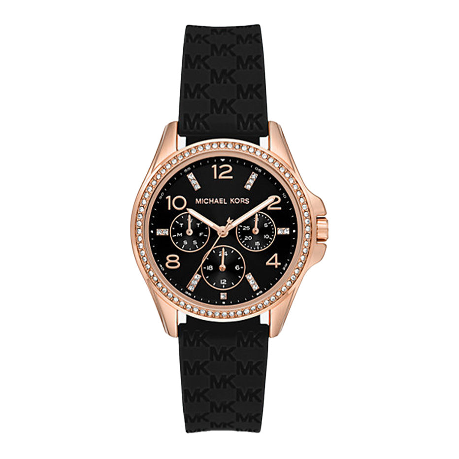 Michael Kors Mini Pilot Black Dial Black Silicone Strap Watch For Women - MK7373