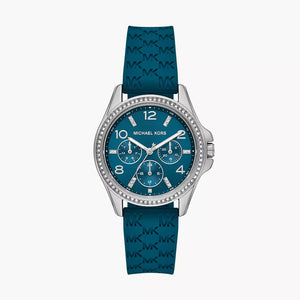 Michael Kors Mini Pilot Pave Blue Dial Blue Silicone Strap Watch for Women - MKO1004