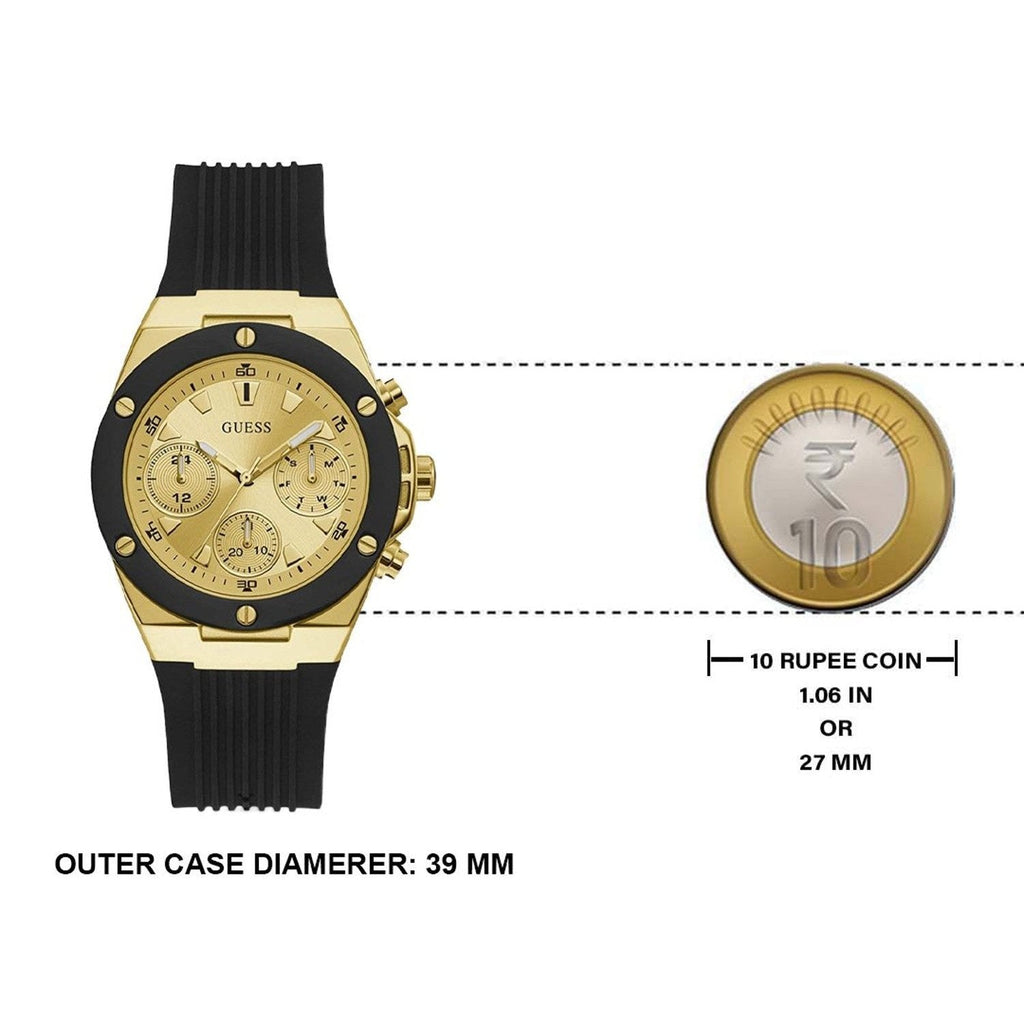 Guess Athena Gold Dial Black Rubber Strap Watch For Women - GW0030L2